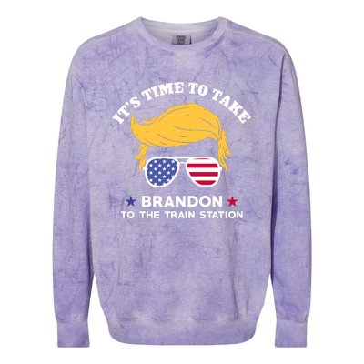 Donald Trump With American Flag Glasses – ItS Time To Take Brandon To The Train Colorblast Crewneck Sweatshirt