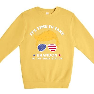 Donald Trump With American Flag Glasses – ItS Time To Take Brandon To The Train Premium Crewneck Sweatshirt