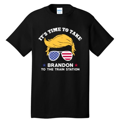 Donald Trump With American Flag Glasses – ItS Time To Take Brandon To The Train Tall T-Shirt