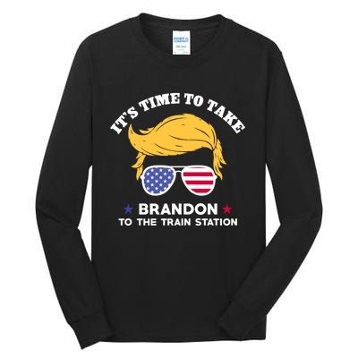 Donald Trump With American Flag Glasses – ItS Time To Take Brandon To The Train Tall Long Sleeve T-Shirt