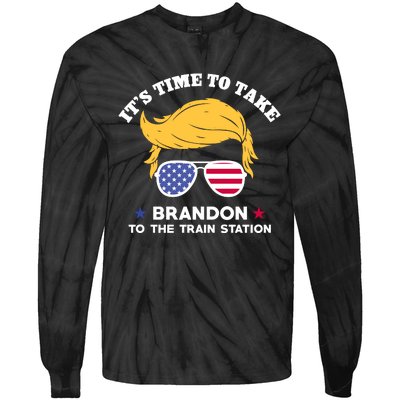 Donald Trump With American Flag Glasses – ItS Time To Take Brandon To The Train Tie-Dye Long Sleeve Shirt