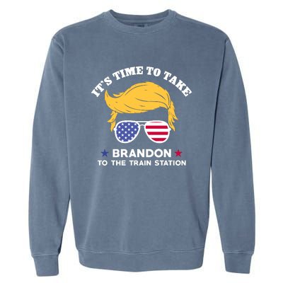 Donald Trump With American Flag Glasses – ItS Time To Take Brandon To The Train Garment-Dyed Sweatshirt