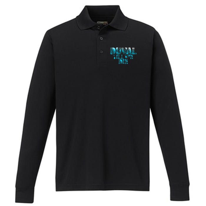 Duval Teal We Die Blue Beach Palm Florida Pride Performance Long Sleeve Polo