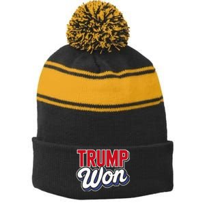 Donald Trump Won 2024 Election Republican Win Trump Won 2024 Stripe Pom Pom Beanie