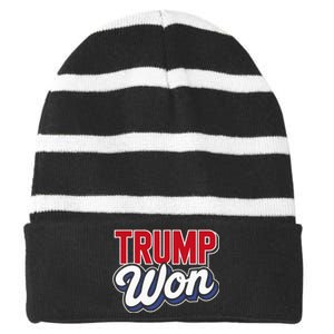 Donald Trump Won 2024 Election Republican Win Trump Won 2024 Striped Beanie with Solid Band