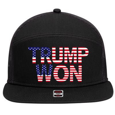 Donald Trump Won 2024 Election Republican Win Trump Won 2024 7 Panel Mesh Trucker Snapback Hat