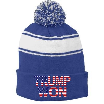 Donald Trump Won 2024 Election Republican Win Trump Won 2024 Stripe Pom Pom Beanie