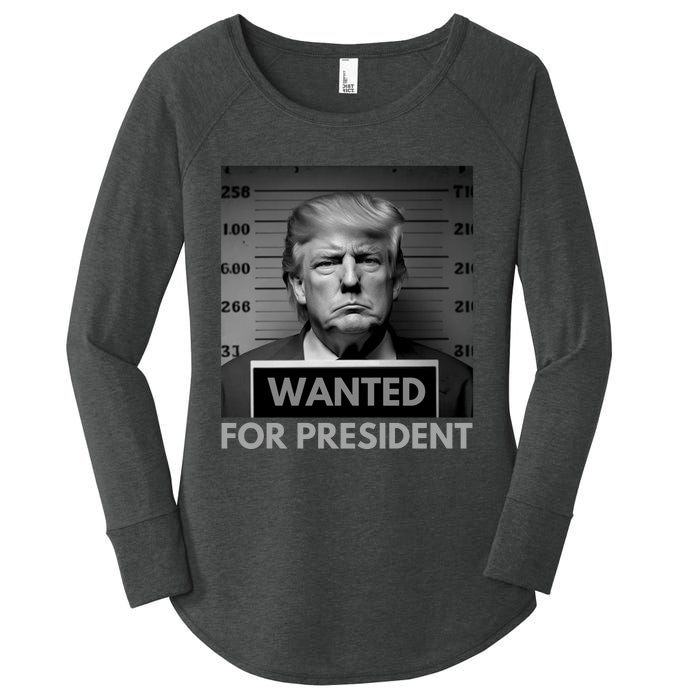 Trump wanted for President 2024 Trump Mugshot Women's Perfect Tri Tunic Long Sleeve Shirt