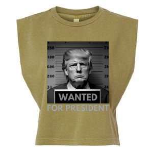 Trump wanted for President 2024 Trump Mugshot Garment-Dyed Women's Muscle Tee