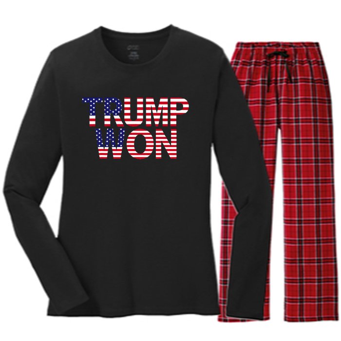 Donald Trump Won 2024 Election Republican Win Trump Won 2024 Women's Long Sleeve Flannel Pajama Set 