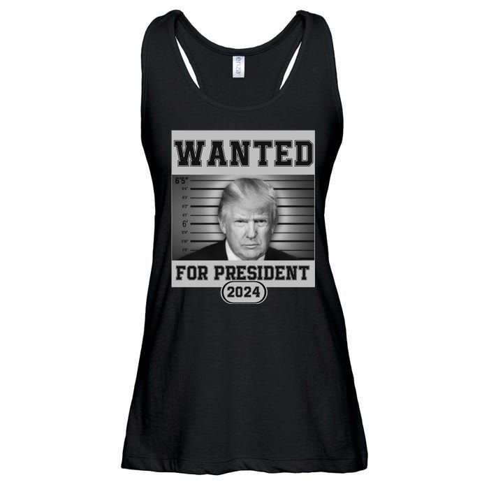 Donald Trump Wanted For President 2024 President Trump Mugshot Ladies Essential Flowy Tank