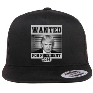 Donald Trump Wanted For President 2024 President Trump Mugshot Flat Bill Trucker Hat