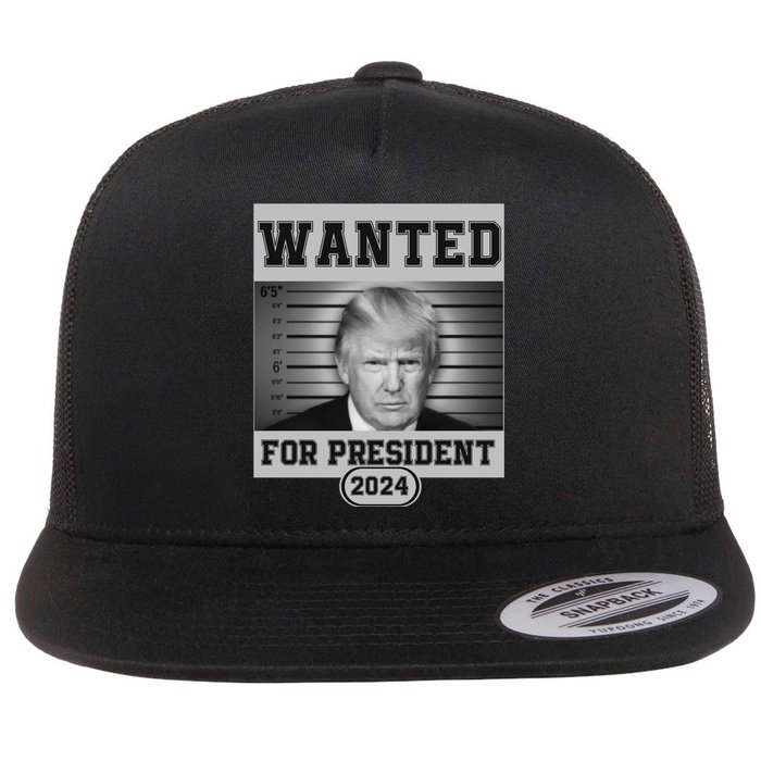 Donald Trump Wanted For President 2024 President Trump Mugshot Flat Bill Trucker Hat