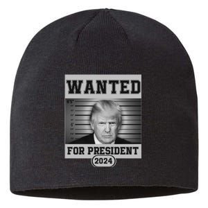 Donald Trump Wanted For President 2024 President Trump Mugshot Sustainable Beanie