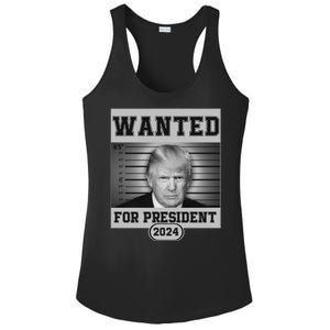 Donald Trump Wanted For President 2024 President Trump Mugshot Ladies PosiCharge Competitor Racerback Tank