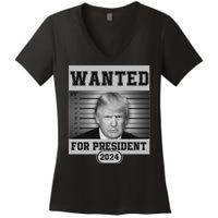 Donald Trump Wanted For President 2024 President Trump Mugshot Women's V-Neck T-Shirt