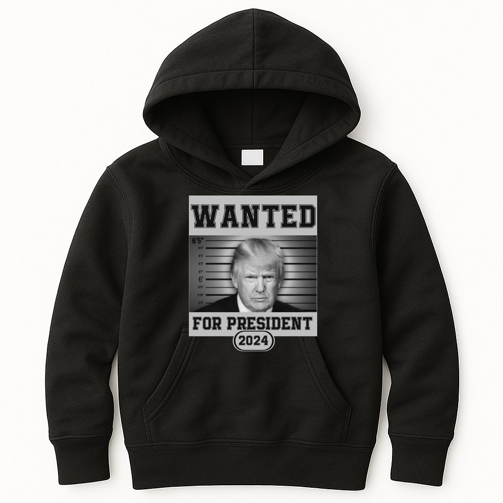 Donald Trump Wanted For President 2024 President Trump Mugshot Kids Hoodie