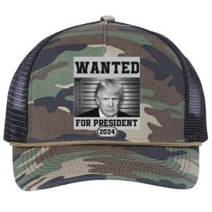 Donald Trump Wanted For President 2024 President Trump Mugshot Retro Rope Trucker Hat Cap