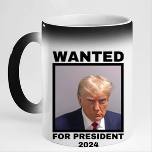 Trump wanted for President 2024 Trump Mugshot 11oz Black Color Changing Mug