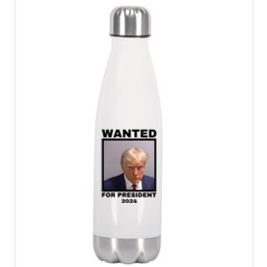 Trump wanted for President 2024 Trump Mugshot Stainless Steel Insulated Water Bottle