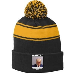 Trump wanted for President 2024 Trump Mugshot Stripe Pom Pom Beanie