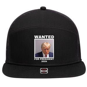 Trump wanted for President 2024 Trump Mugshot 7 Panel Mesh Trucker Snapback Hat