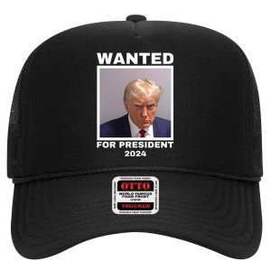 Trump wanted for President 2024 Trump Mugshot High Crown Mesh Back Trucker Hat