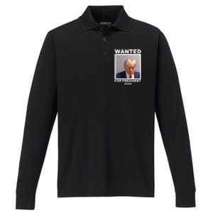 Trump wanted for President 2024 Trump Mugshot Performance Long Sleeve Polo