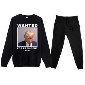 Trump wanted for President 2024 Trump Mugshot Premium Crewneck Sweatsuit Set