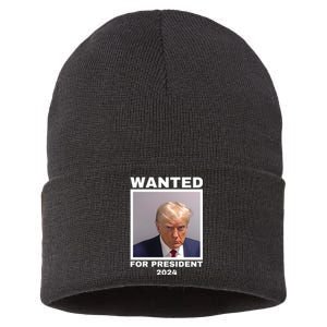 Trump wanted for President 2024 Trump Mugshot Sustainable Knit Beanie