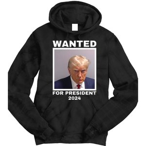 Trump wanted for President 2024 Trump Mugshot Tie Dye Hoodie