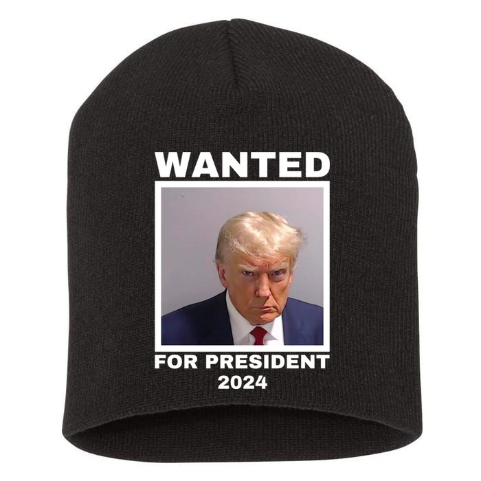 Trump wanted for President 2024 Trump Mugshot Short Acrylic Beanie