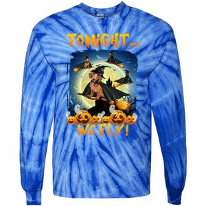 Dachshund Tonight We Fly Funny Dachshund Witch Fly Halloween Gift Tie-Dye Long Sleeve Shirt