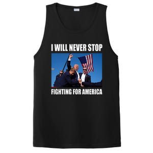 Donald Trump Will Never Stop Fighting For America PosiCharge Competitor Tank