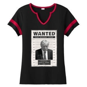 Donald Trump Wanted For President 2024 President Trump Mugshot Ladies Halftime Notch Neck Tee