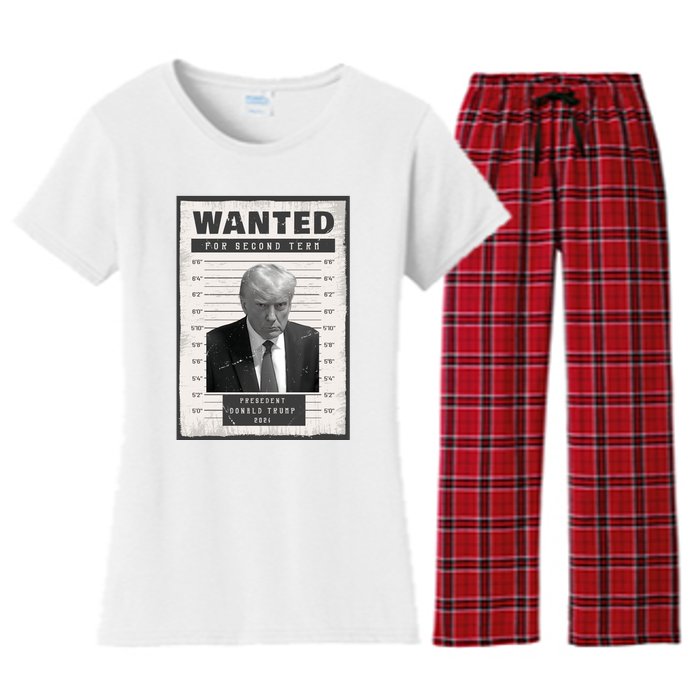 Donald Trump Wanted For President 2024 President Trump Mugshot Women's Flannel Pajama Set