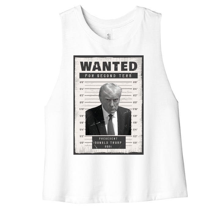 Donald Trump Wanted For President 2024 President Trump Mugshot Women's Racerback Cropped Tank