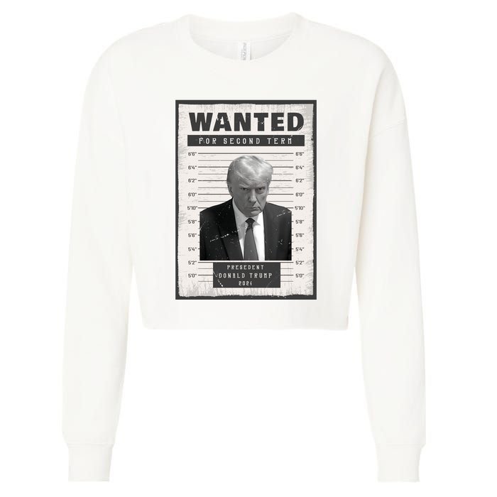 Donald Trump Wanted For President 2024 President Trump Mugshot Cropped Pullover Crew