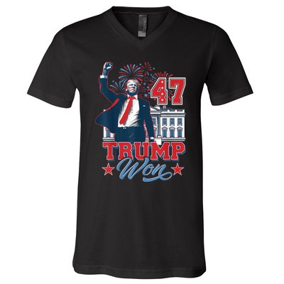 Donald Trump Wins Us Presidency Trump Won 2024 Presidential Election V-Neck T-Shirt