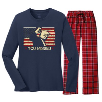 Donald Trump You Missed Funny Trump Usa 2024 Women's Long Sleeve Flannel Pajama Set 