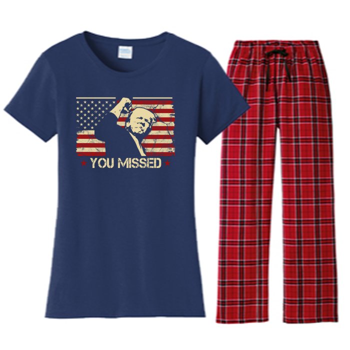 Donald Trump You Missed Funny Trump Usa 2024 Women's Flannel Pajama Set