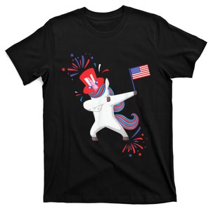 Dabbing Unicorn 4th Of July Uncle Sam Girls American Flag T-Shirt