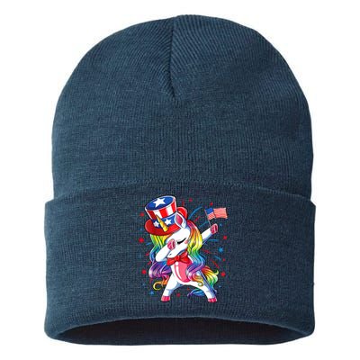 Dabbing Unicorn 4th Of July Women American Sustainable Knit Beanie