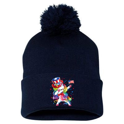 Dabbing Unicorn 4th Of July Women American Pom Pom 12in Knit Beanie