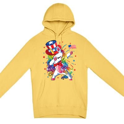 Dabbing Unicorn 4th Of July, Women American Flag Premium Pullover Hoodie