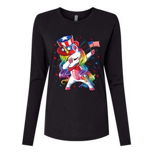 Dabbing Unicorn 4th Of July, Women American Flag Womens Cotton Relaxed Long Sleeve T-Shirt