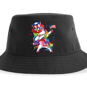 Dabbing Unicorn 4th Of July, Women American Flag Sustainable Bucket Hat