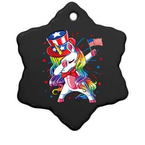 Dabbing Unicorn 4th Of July, Women American Flag Ceramic Star Ornament