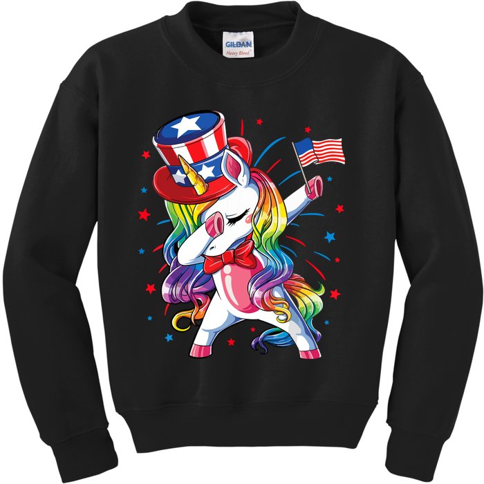 Dabbing Unicorn 4th Of July, Women American Flag Kids Sweatshirt