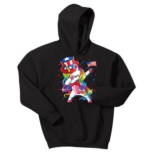 Dabbing Unicorn 4th Of July, Women American Flag Kids Hoodie